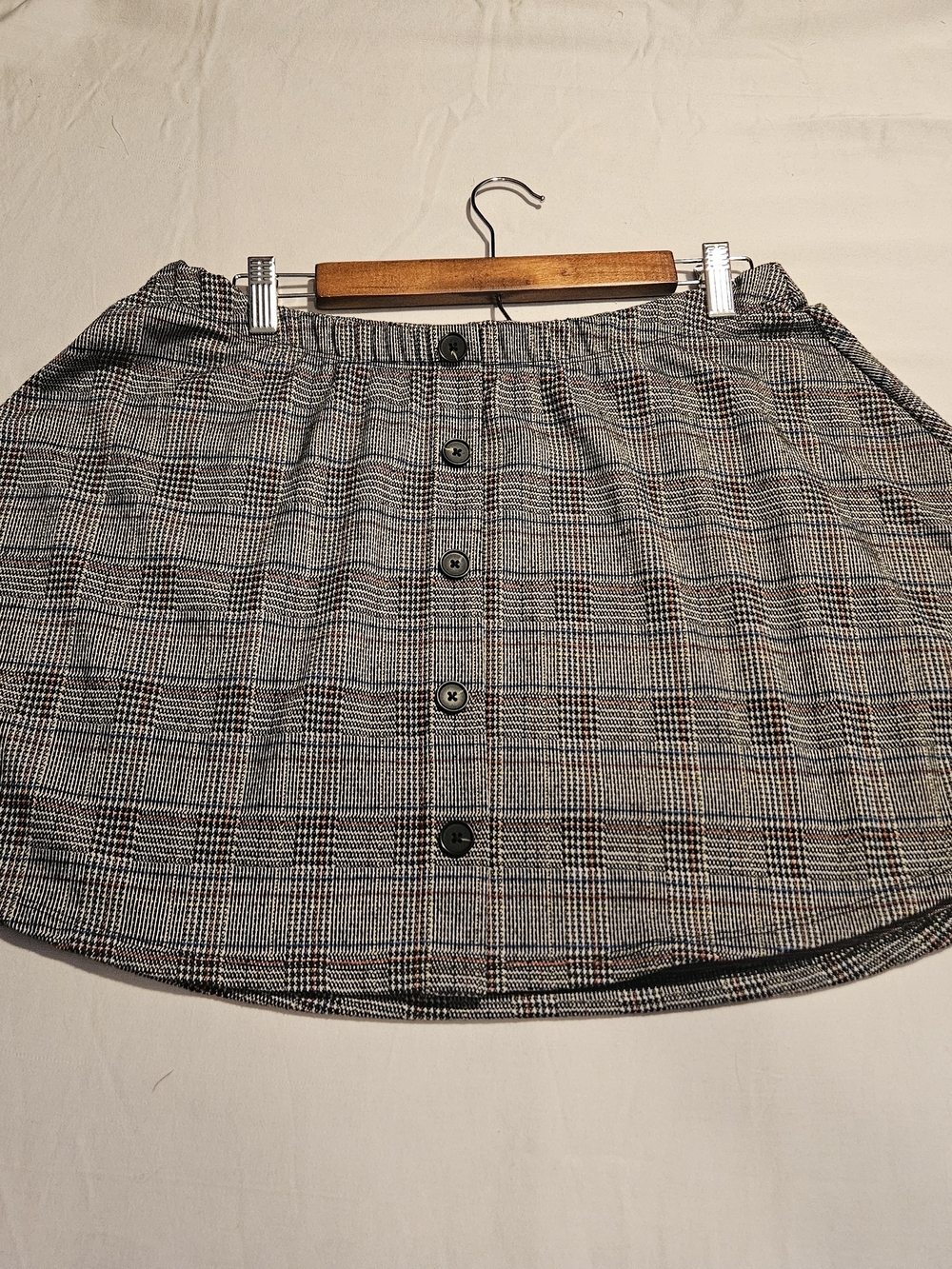 Button-Front Plaid Mini Skirt in Black and Gray